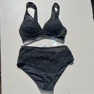 Beachsissi Black Bikini Set Mesh High Waisted Size Medium